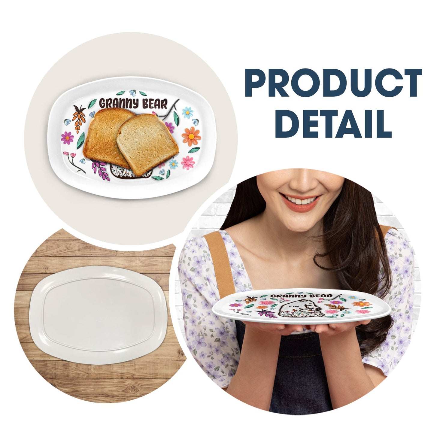 Mama Bear floral plate BPA-free plastic, unique gift for Mom/Grandma. Product detail.