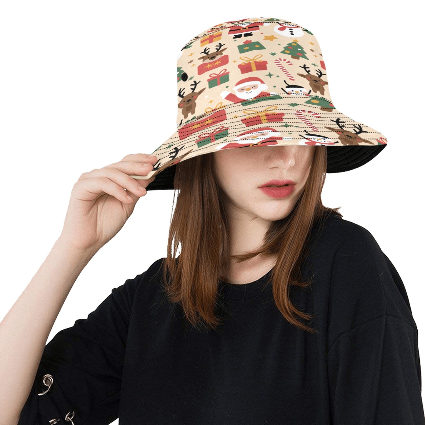 Unisex Christmas All Over Print Bucket Hat – Custom Holiday Polyester Hat for Summer, Outdoor, and Beach Activities – Festive Gift for Men & Women
