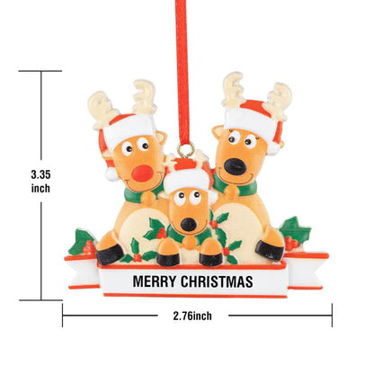 Personalized Reindeer Family Christmas Ornament with Merry Christmas text, resin decoration for holiday gift.