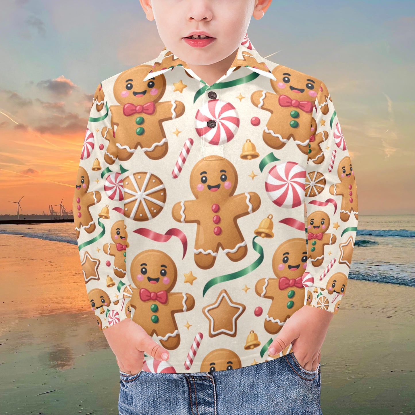 Little Boys’ Long Sleeve Christmas Polo Shirt – Santa & Reindeer, Snowman & Cocoa, or Gingerbread Wonderland | Festive Holiday Top for Kids (Ages 2–7)