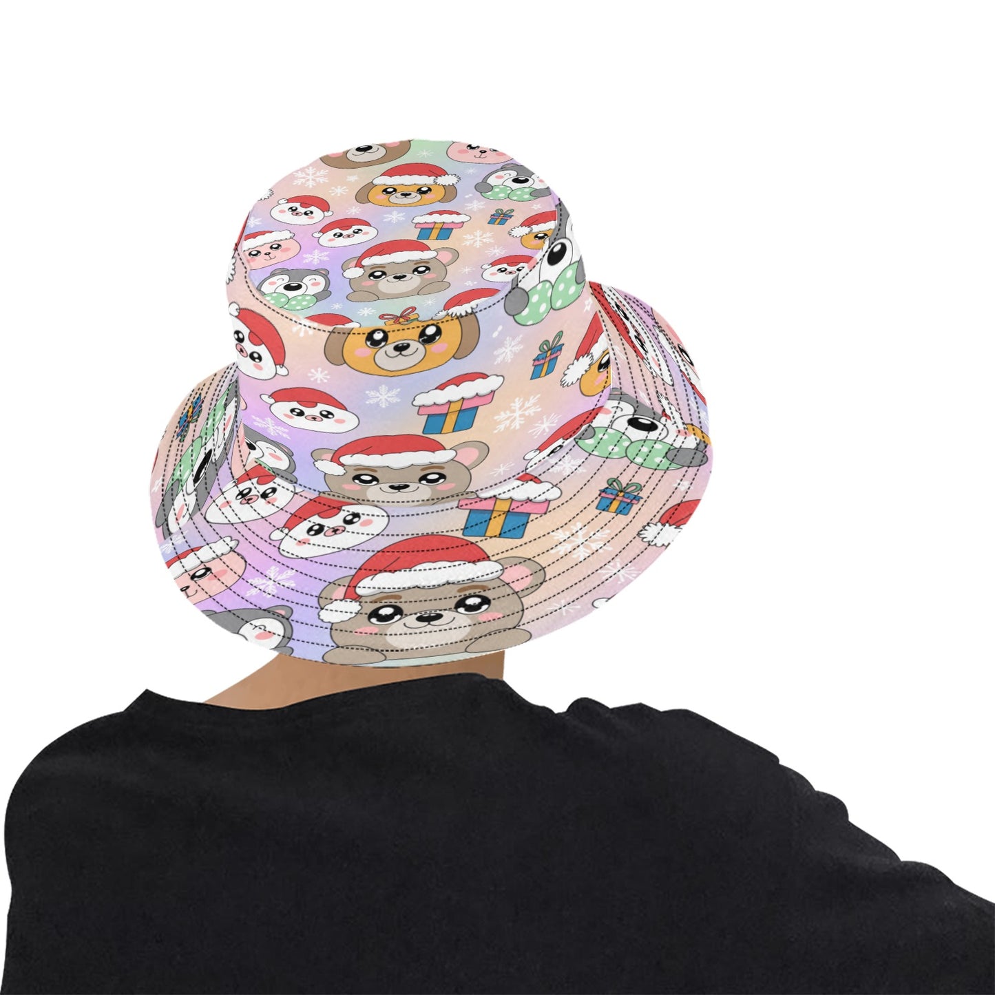 Unisex Christmas All Over Print Bucket Hat – Custom Holiday Polyester Hat for Summer, Outdoor, and Beach Activities – Festive Gift for Men & Women