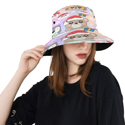 Unisex Christmas All Over Print Bucket Hat – Custom Holiday Polyester Hat for Summer, Outdoor, and Beach Activities – Festive Gift for Men & Women