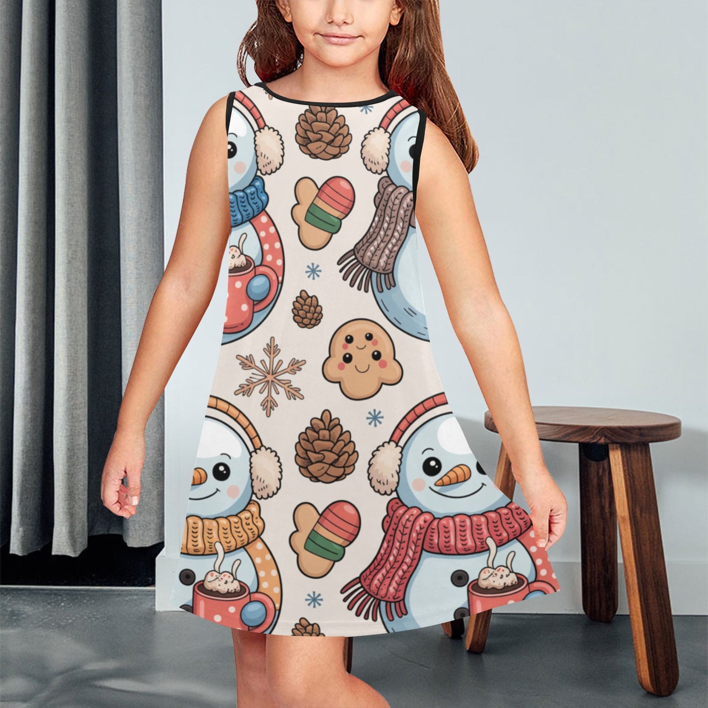 Girls' Christmas Sleeveless Dress – Soft Polyester Spandex, Breathable & Comfortable