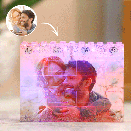 Personalized LED photo block with couple, dimmable light, custom gift for DIY lovers.