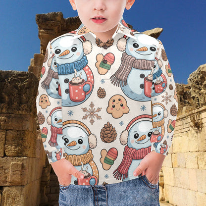 Little Boys’ Long Sleeve Christmas Polo Shirt – Santa & Reindeer, Snowman & Cocoa, or Gingerbread Wonderland | Festive Holiday Top for Kids (Ages 2–7)