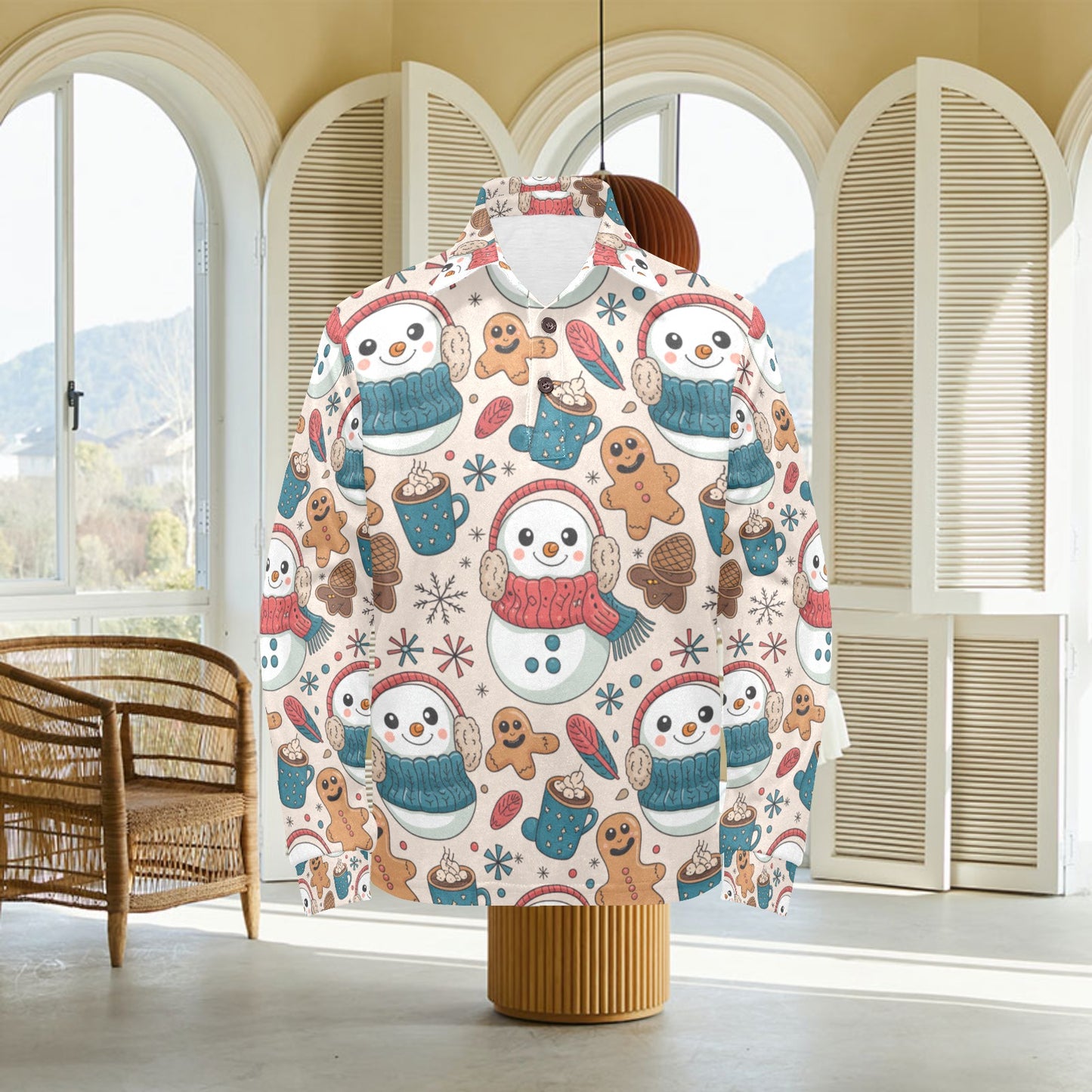 Little Boys’ Long Sleeve Christmas Polo Shirt – Santa & Reindeer, Snowman & Cocoa, or Gingerbread Wonderland | Festive Holiday Top for Kids (Ages 2–7)