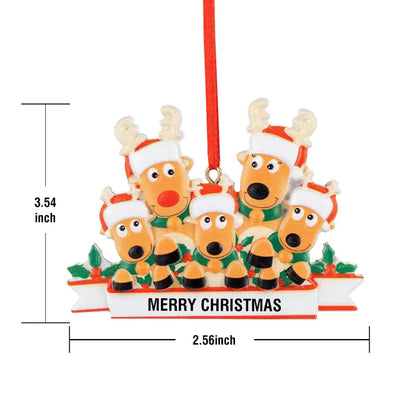 Personalized Reindeer Family Ornament with Merry Christmas text, resin Christmas decoration