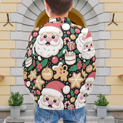 Little Boys’ Long Sleeve Christmas Polo Shirt – Santa & Reindeer, Snowman & Cocoa, or Gingerbread Wonderland | Festive Holiday Top for Kids (Ages 2–7)