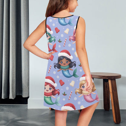 Girls' Christmas Sleeveless Dress – Soft Polyester Spandex, Breathable & Comfortable