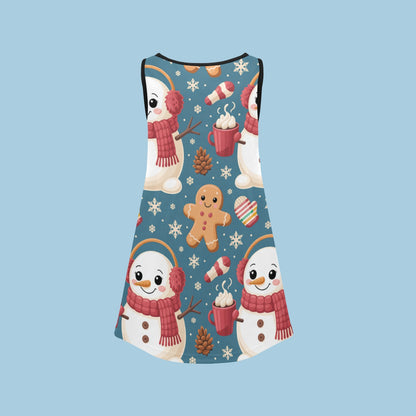 Girls' Christmas Sleeveless Dress – Soft Polyester Spandex, Breathable & Comfortable