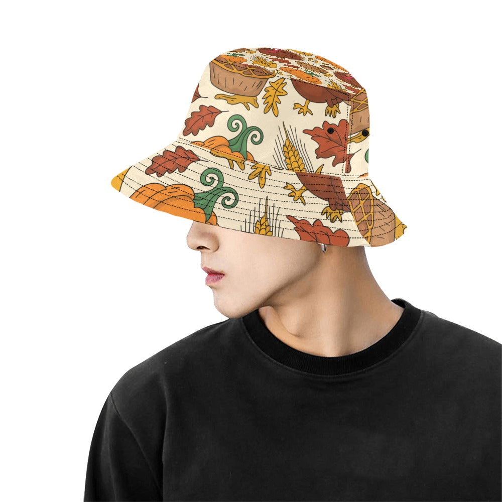 Men’s All Over Print Bucket Hat – Thanksgiving Fall Vibes Cotton Twill Hat for Men | Trendy Autumn Outdoor Hat