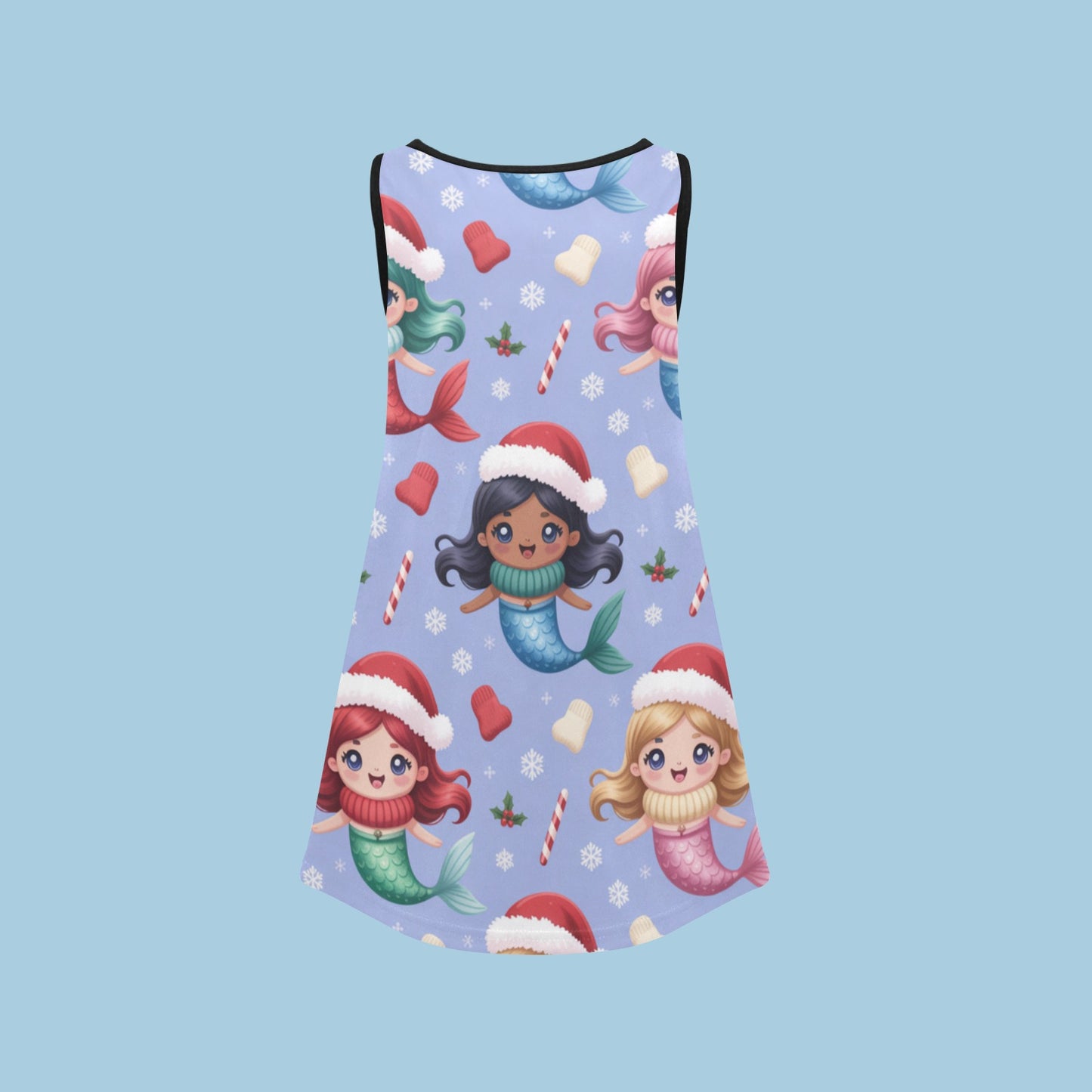 Girls' Christmas Sleeveless Dress – Soft Polyester Spandex, Breathable & Comfortable