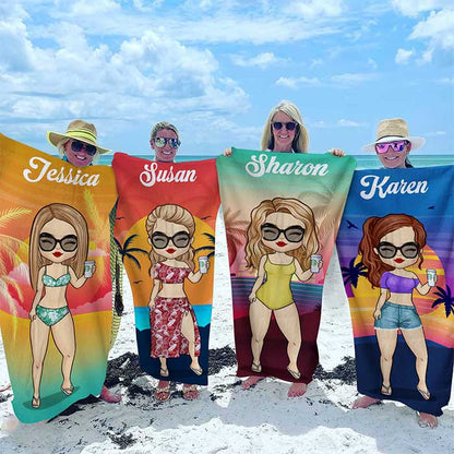 Personalized beach towels with custom names and summer illustrations