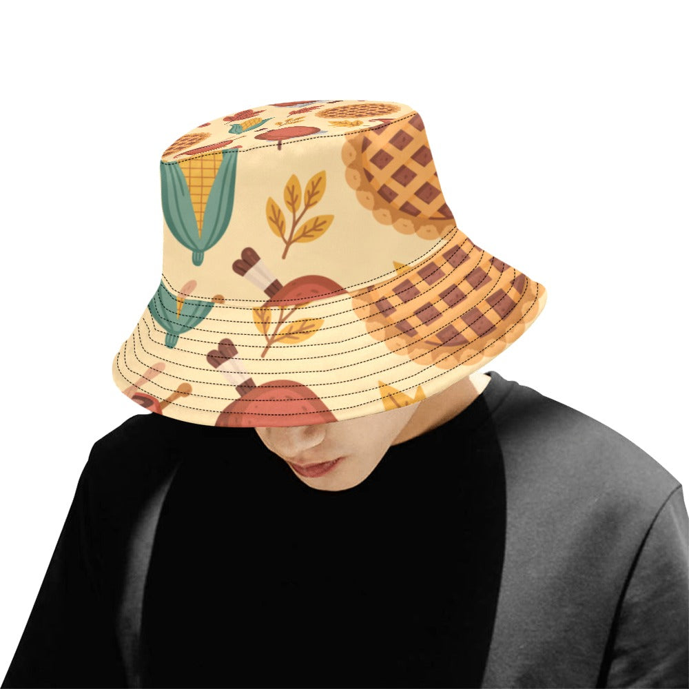 Men’s All Over Print Bucket Hat – Thanksgiving Fall Vibes Cotton Twill Hat for Men | Trendy Autumn Outdoor Hat