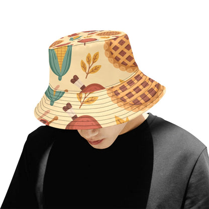 Men’s All Over Print Bucket Hat – Thanksgiving Fall Vibes Cotton Twill Hat for Men | Trendy Autumn Outdoor Hat