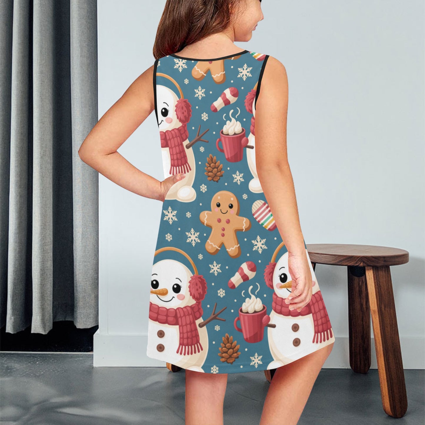 Girls' Christmas Sleeveless Dress – Soft Polyester Spandex, Breathable & Comfortable