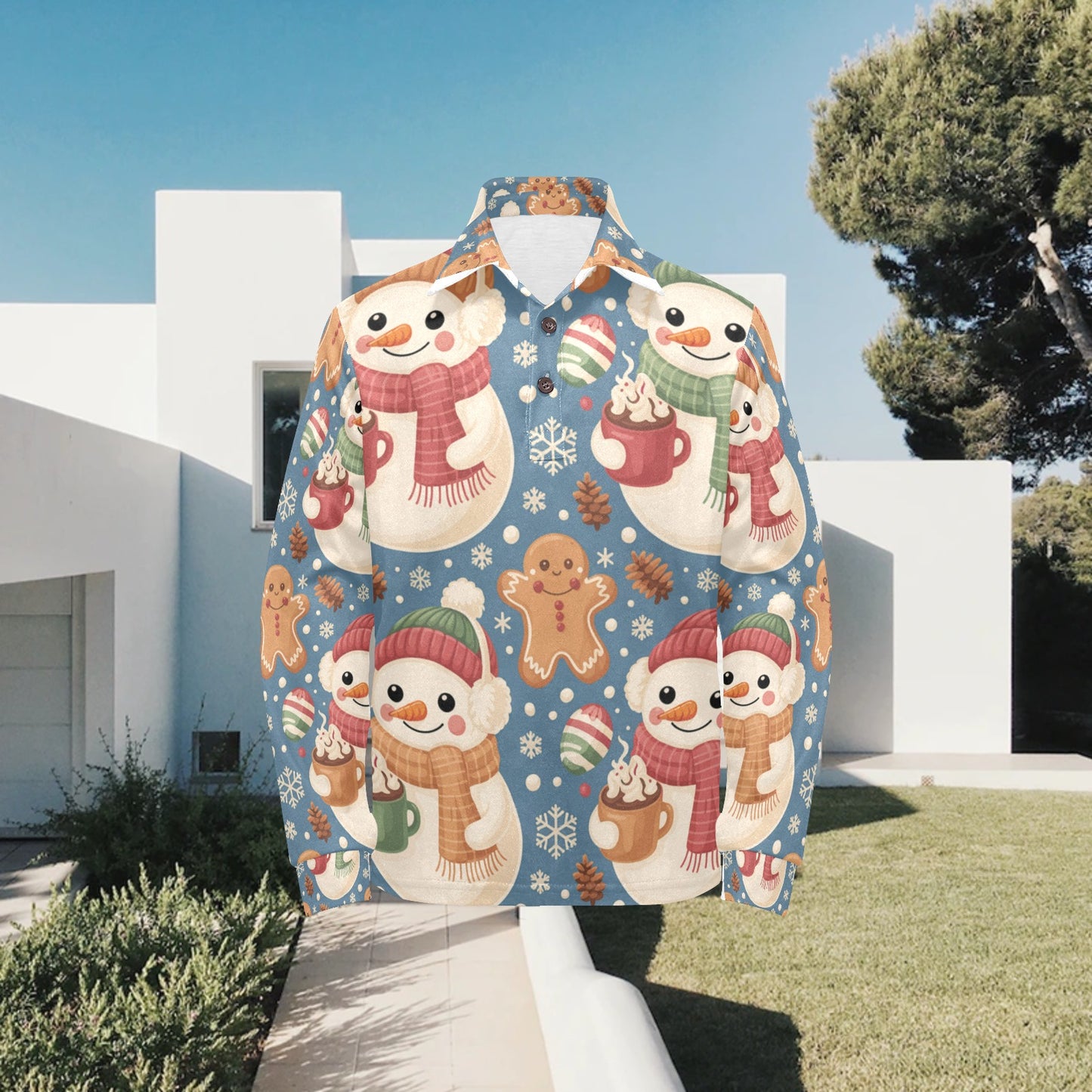 Little Boys’ Long Sleeve Christmas Polo Shirt – Santa & Reindeer, Snowman & Cocoa, or Gingerbread Wonderland | Festive Holiday Top for Kids (Ages 2–7)