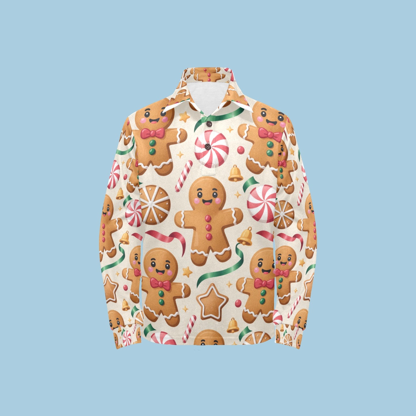 Little Boys’ Long Sleeve Christmas Polo Shirt – Santa & Reindeer, Snowman & Cocoa, or Gingerbread Wonderland | Festive Holiday Top for Kids (Ages 2–7)