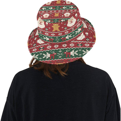 Unisex Christmas All Over Print Bucket Hat – Custom Holiday Polyester Hat for Summer, Outdoor, and Beach Activities – Festive Gift for Men & Women