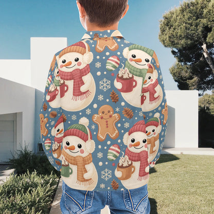 Little Boys’ Long Sleeve Christmas Polo Shirt – Santa & Reindeer, Snowman & Cocoa, or Gingerbread Wonderland | Festive Holiday Top for Kids (Ages 2–7)