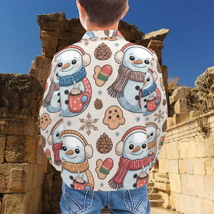 Little Boys’ Long Sleeve Christmas Polo Shirt – Santa & Reindeer, Snowman & Cocoa, or Gingerbread Wonderland | Festive Holiday Top for Kids (Ages 2–7)