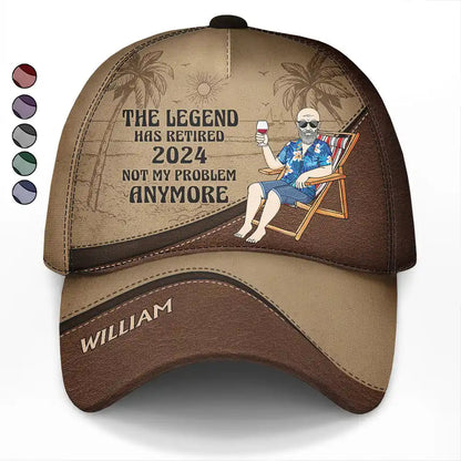 Personalized classic cap with "The Legend Has Retired" text, vintage retirement gift, polyester cotton cap