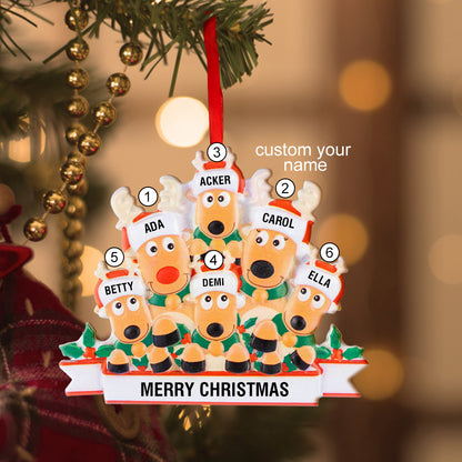Personalized Reindeer Family Ornament with Custom Names, Resin Christmas Decoration