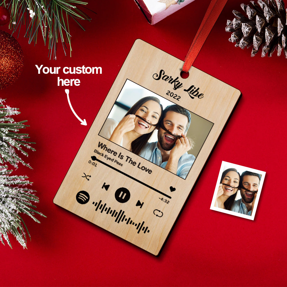 Custom Spotify Christmas Ornament with Couple Photo - Wooden, Unique Gift