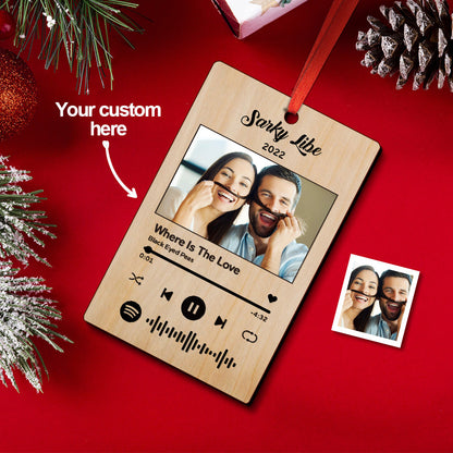 Custom Spotify Christmas Ornament with Couple Photo - Wooden, Unique Gift