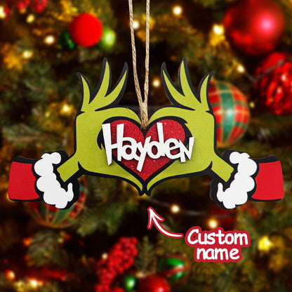 Personalized "Hayden" Grinch Christmas Ornament, Unique Wooden Gift