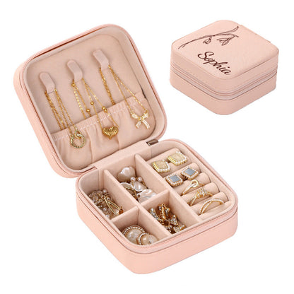 Pink PU leather personalized jewelry box with jewelry inside, ideal gift for her