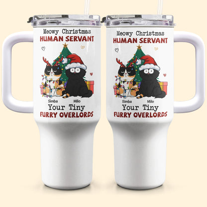 Personalized Meowy Christmas Tumblers with cat design, stainless steel, 40oz, perfect cat lover gift