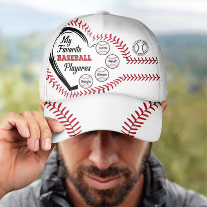 Personalized baseball cap, "My Favorite Baseball Players" design, adjustable.