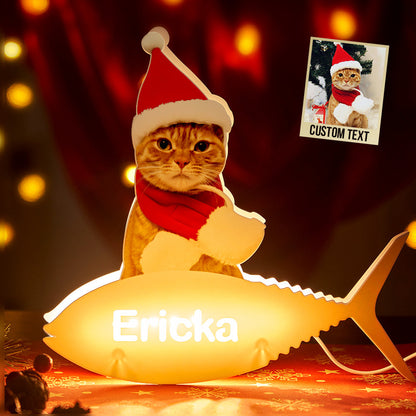 Personalized cat photo night light with Christmas hat and memorial picture, perfect Christmas gift
