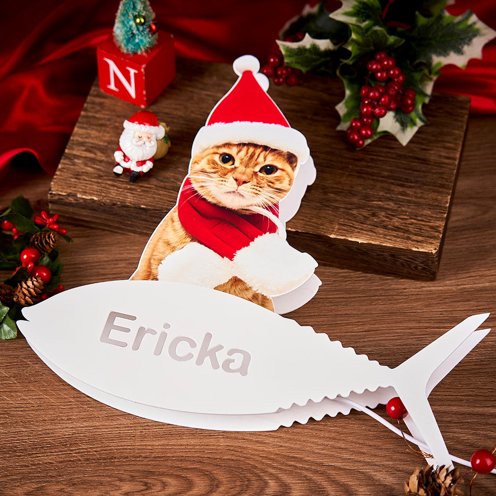 Personalized cat photo night light with name Erika and Christmas hat, Memorial picture lamp Christmas gift