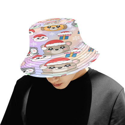Unisex Christmas All Over Print Bucket Hat – Custom Holiday Polyester Hat for Summer, Outdoor, and Beach Activities – Festive Gift for Men & Women