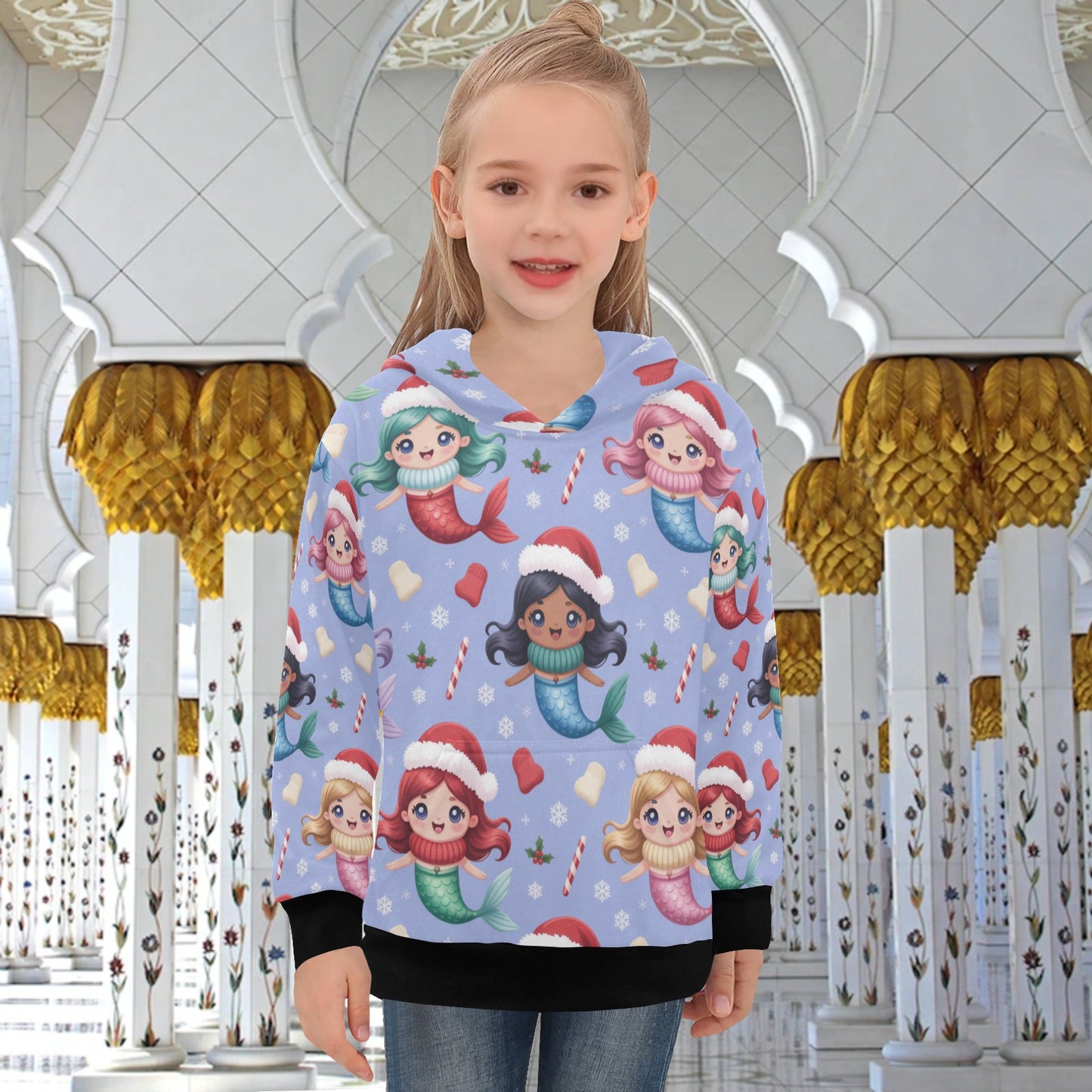 Big Girls' Christmas Hoodie – Long Sleeve Hooded Pullover for Ages 8-15
