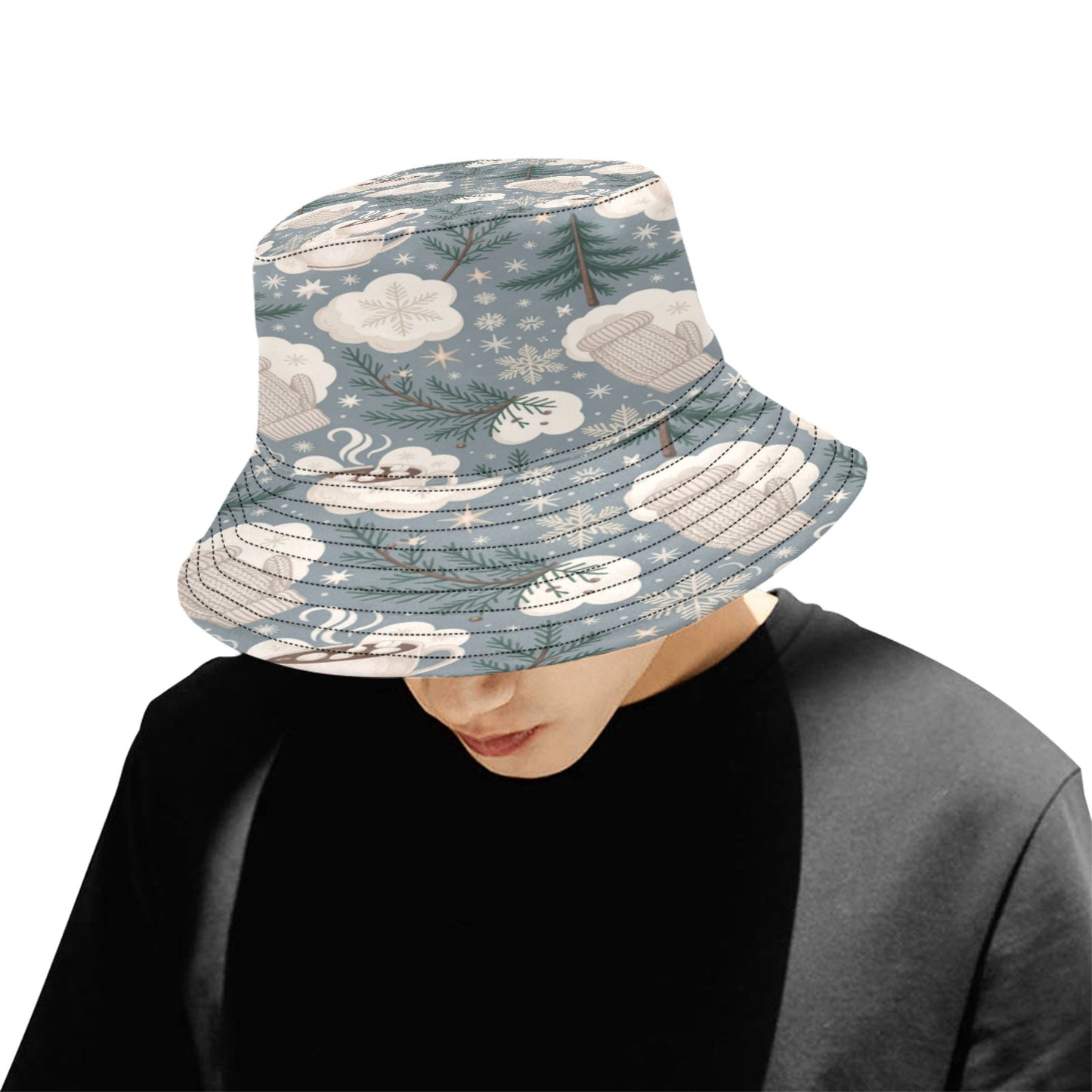 Unisex Christmas All Over Print Bucket Hat – Custom Holiday Polyester Hat for Summer, Outdoor, and Beach Activities – Festive Gift for Men & Women