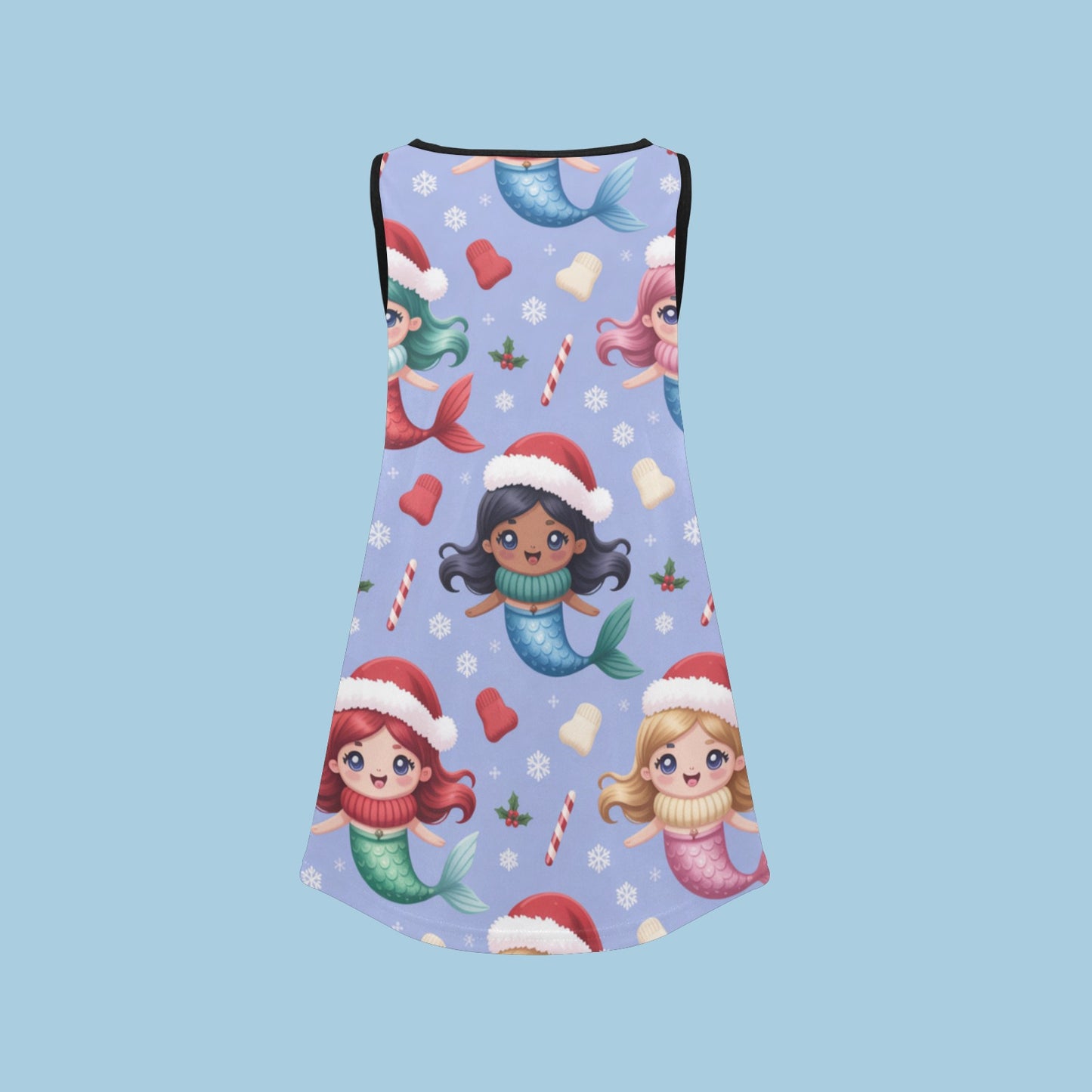 Girls' Christmas Sleeveless Dress – Soft Polyester Spandex, Breathable & Comfortable