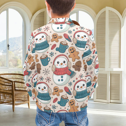 Little Boys’ Long Sleeve Christmas Polo Shirt – Santa & Reindeer, Snowman & Cocoa, or Gingerbread Wonderland | Festive Holiday Top for Kids (Ages 2–7)