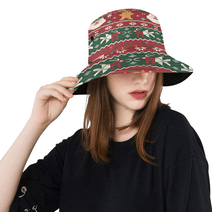 Unisex Christmas All Over Print Bucket Hat – Custom Holiday Polyester Hat for Summer, Outdoor, and Beach Activities – Festive Gift for Men & Women