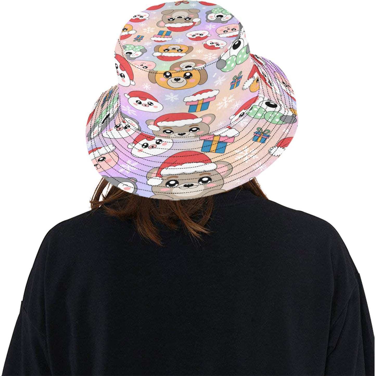 Unisex Christmas All Over Print Bucket Hat – Custom Holiday Polyester Hat for Summer, Outdoor, and Beach Activities – Festive Gift for Men & Women