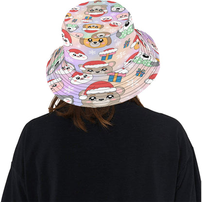 Unisex Christmas All Over Print Bucket Hat – Custom Holiday Polyester Hat for Summer, Outdoor, and Beach Activities – Festive Gift for Men & Women