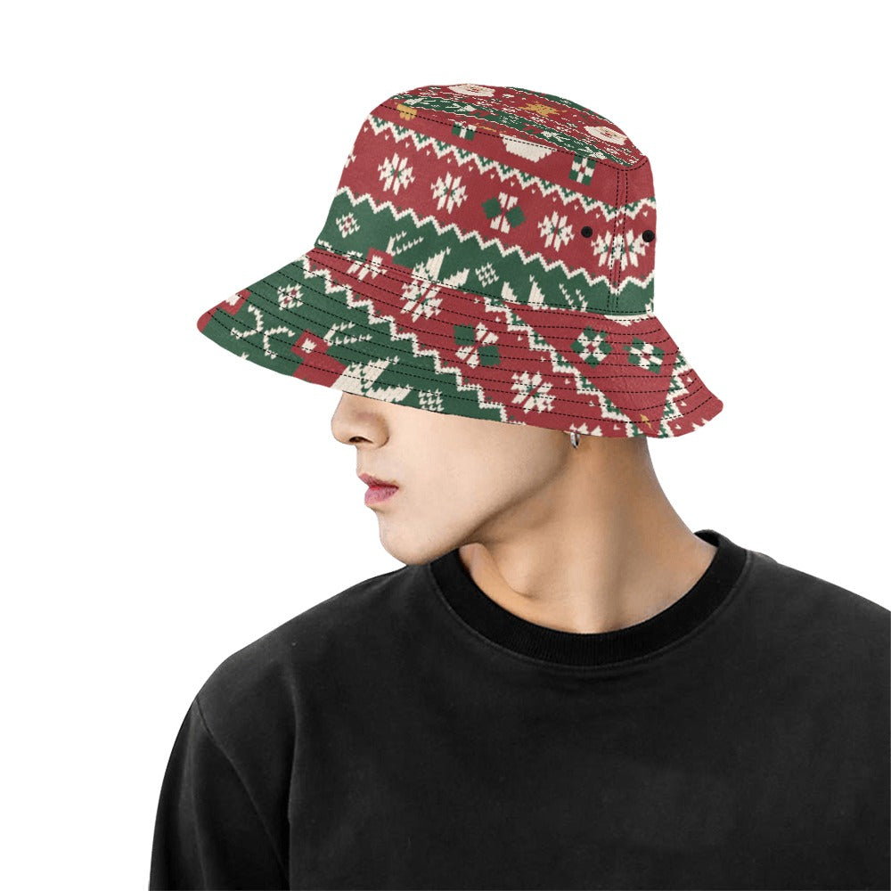 Men’s Christmas All Over Print Bucket Hat – Stylish Holiday Chino Cotton Twill Hat for Outdoor Activities – Festive Gift for Men
