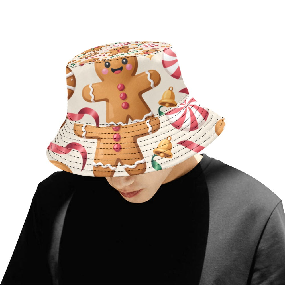 Men’s Christmas All Over Print Bucket Hat – Stylish Holiday Chino Cotton Twill Hat for Outdoor Activities – Festive Gift for Men