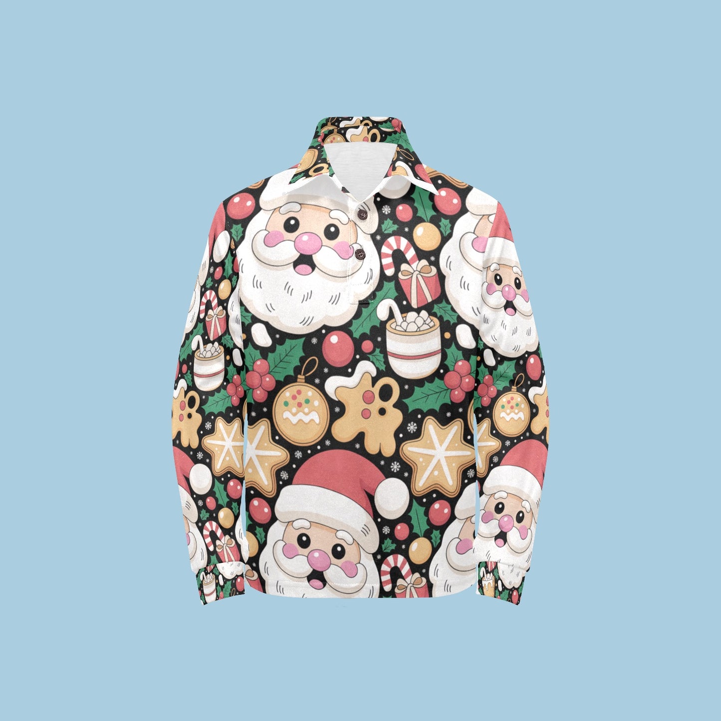 Little Boys’ Long Sleeve Christmas Polo Shirt – Santa & Reindeer, Snowman & Cocoa, or Gingerbread Wonderland | Festive Holiday Top for Kids (Ages 2–7)