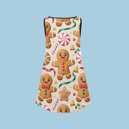 Girls' Christmas Sleeveless Dress – Soft Polyester Spandex, Breathable & Comfortable