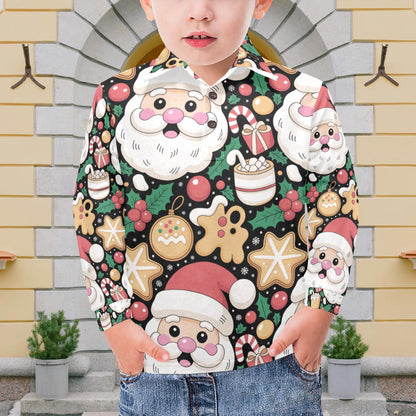 Little Boys’ Long Sleeve Christmas Polo Shirt – Santa & Reindeer, Snowman & Cocoa, or Gingerbread Wonderland | Festive Holiday Top for Kids (Ages 2–7)