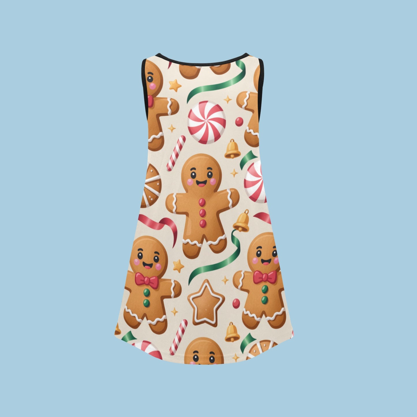 Girls' Christmas Sleeveless Dress – Soft Polyester Spandex, Breathable & Comfortable