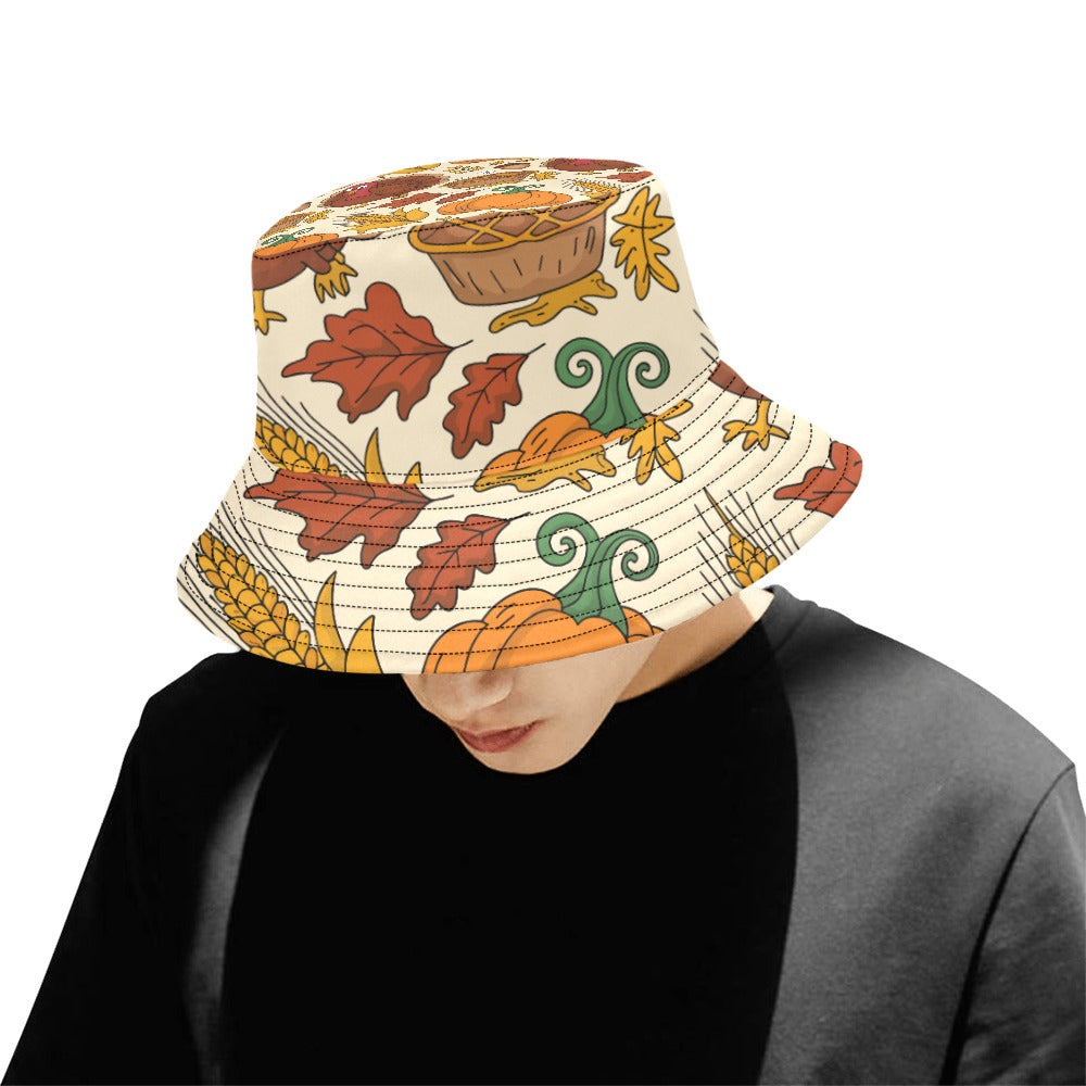 Men’s All Over Print Bucket Hat – Thanksgiving Fall Vibes Cotton Twill Hat for Men | Trendy Autumn Outdoor Hat